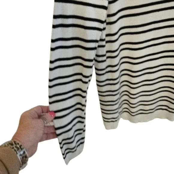 Market and Spruce Black and White Striped Sweater with Elbow Pads - Picture 2 of 6